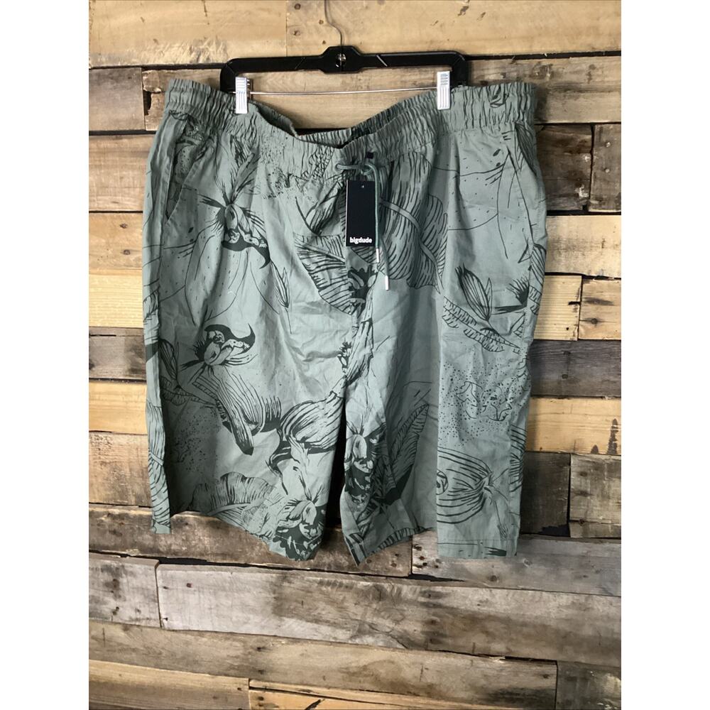 Bigdude Floral Print Cotton Shorts Khaki, Green, 4XL
